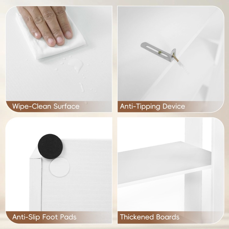 Wipe-clean surface and anti-slip foot pads enhance the stability and maintenance of this 3-tier white shoe rack.