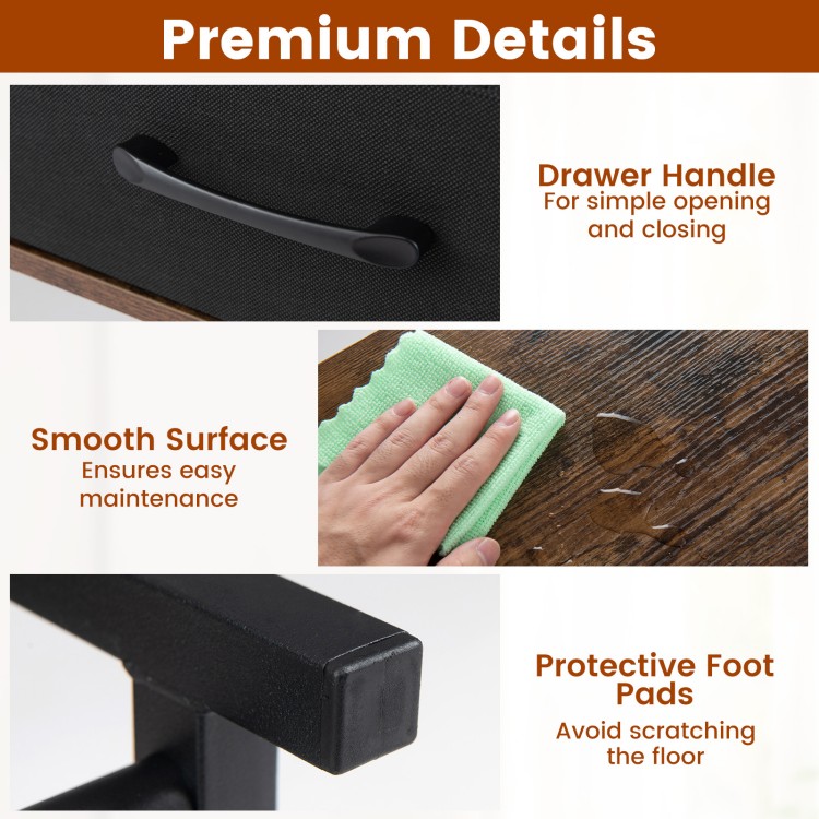 Shoe storage rack bench features a removable fabric drawer, smooth surface, and protective foot pads for floor safety.