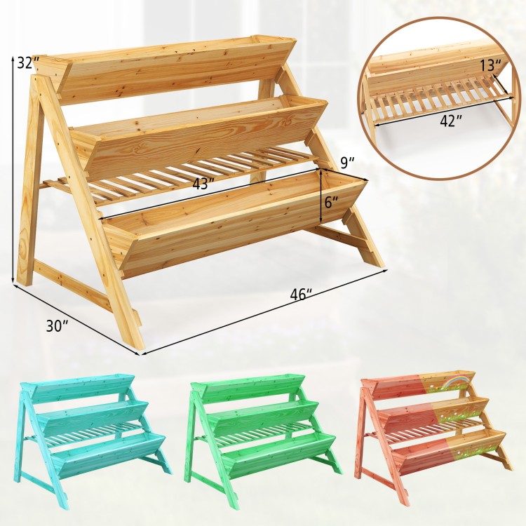 Side view of the 3-tier wooden vertical raised garden bed showcasing its compact design and natural fir wood finish.