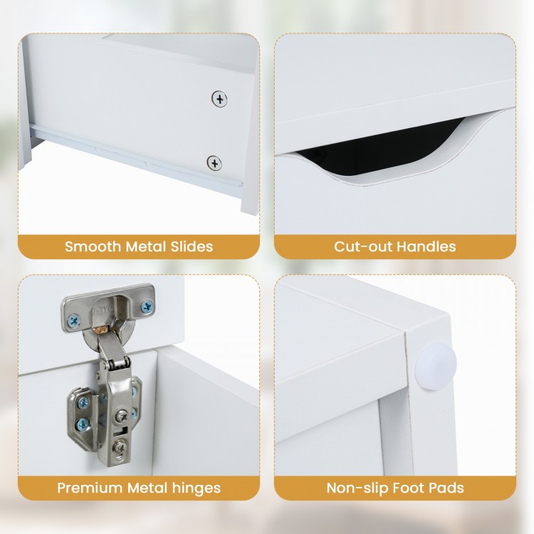 Close-up of the 3-in-1 coffee table's premium metal hinges and smooth metal slides for easy drawer access.