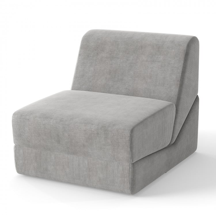 Gray 3-in-1 folding sofa bed with a corduroy cover and thick sponge filling, ideal for relaxing or watching TV.