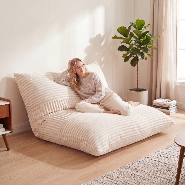 Large beige 3-in-1 bean bag chair in soft corduroy fabric, perfect for lounging, reading, or relaxing in any room.