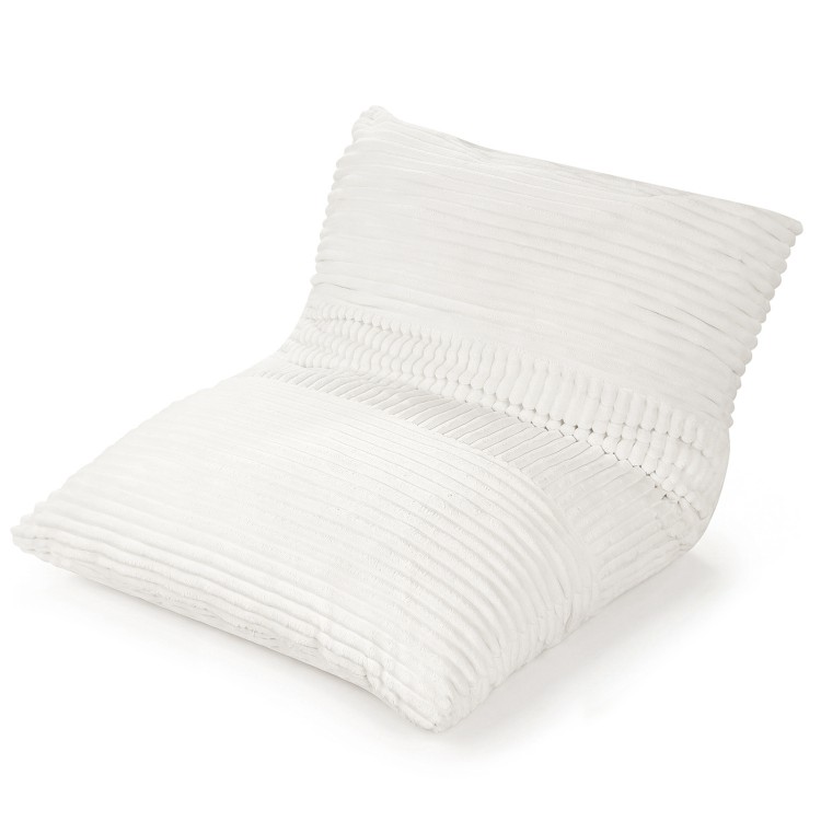 Large beige bean bag chair with soft corduroy fabric, ergonomic design, perfect for lounging or reading in any room.