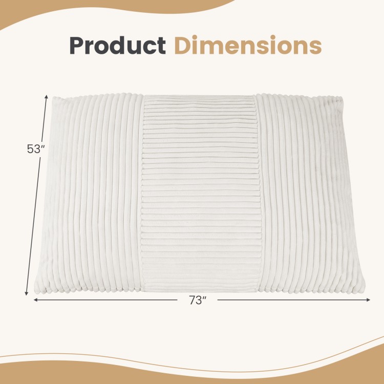 Large beige bean bag chair dimensions of 53" x 73" showcase its versatile 3-in-1 design for ultimate comfort.