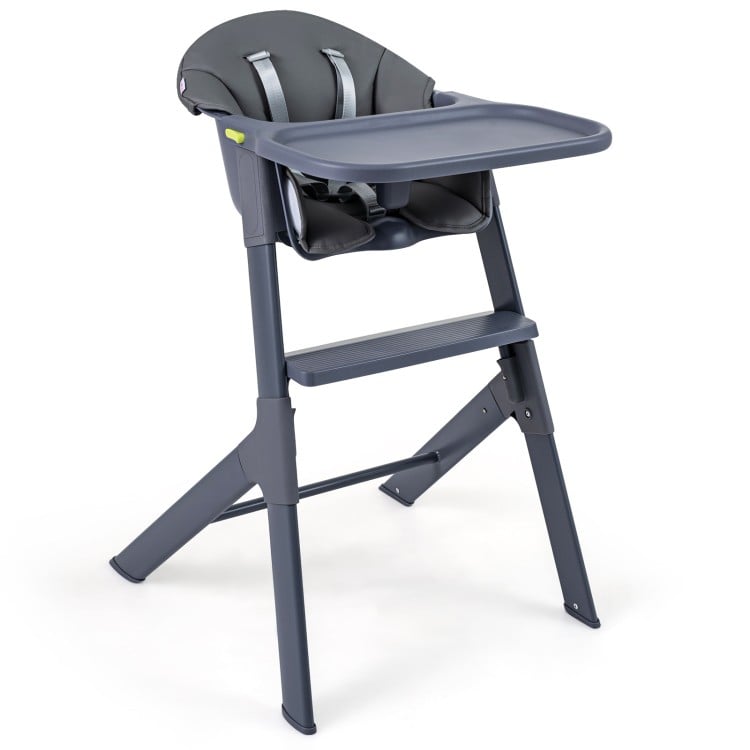 Gray 3-in-1 washable baby high chair with adjustable tray and built-in footrest for infants and toddlers.