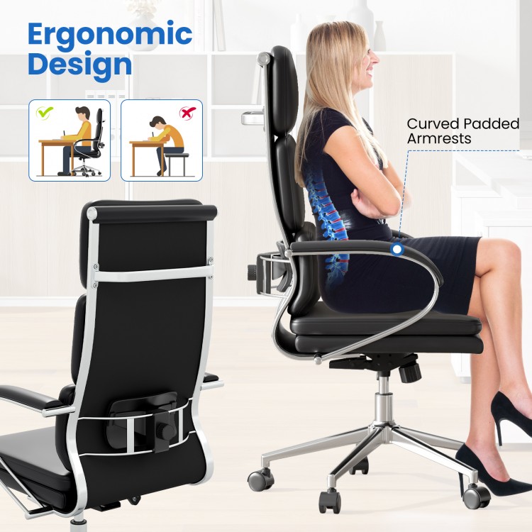 Ergonomic leather office chair with adjustable height, curved padded armrests, and rocking function for ultimate.
