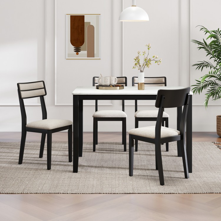 Set of 4 modern dining chairs with tilt backrest, black rubber-wood legs, and padded cushions for dining room comfort.