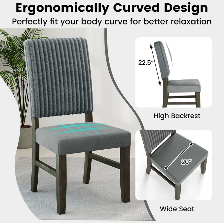 Mid-century modern dining chair with grey velvet upholstery, high back, and wide seat for optimal comfort and support.
