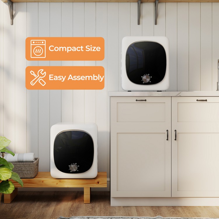 Compact portable clothes dryer with stainless steel tub, featuring easy assembly and efficient 1.5 cu.ft drying.
