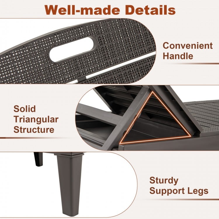 Detail view of the outdoor PP chaise lounge chair showing the sturdy triangular structure and convenient handle.