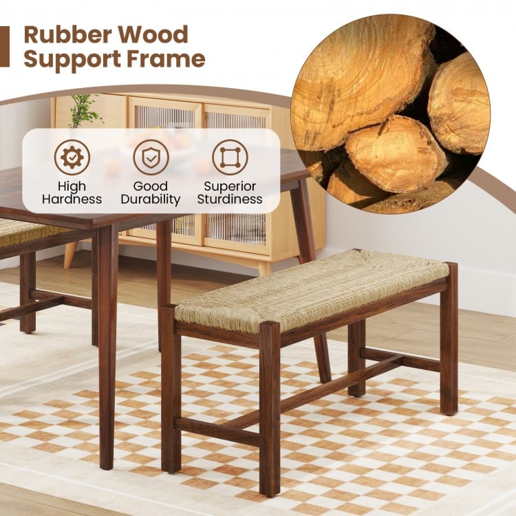 40-inch wood bench with solid rubber wood frame in walnut, featuring a hand-woven seagrass seat for stylish extra.