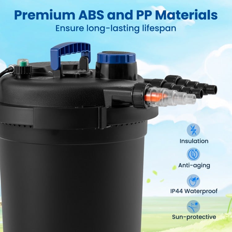 4000 gallons pond pressure bio filter with dual outlet design, made of premium ABS for durability and UV light for.