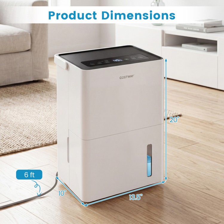 4000 Sq.Ft 80 Pint Compressor Dehumidifier with drain hose, featuring a user-friendly control panel and compact design.