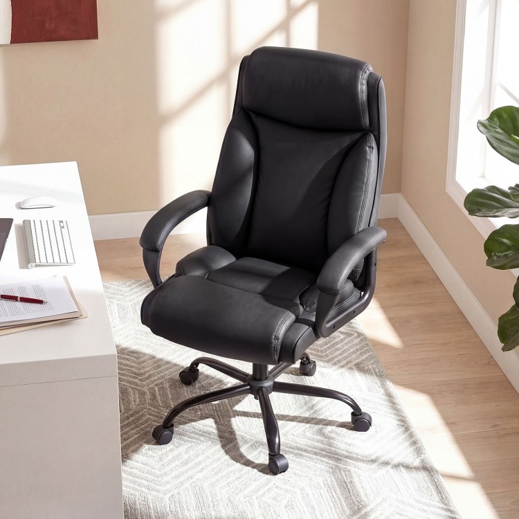 Ergonomically designed big and tall office chair featuring a high-density cushion and a sturdy metal base for stability.