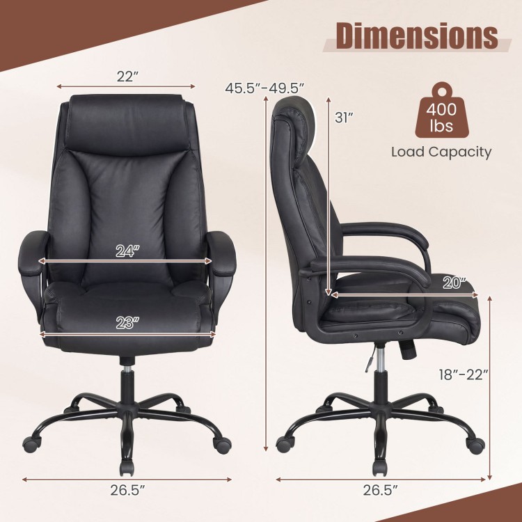 High back leather office chair with adjustable height, 400 lbs capacity, and ergonomic design for big and tall users.