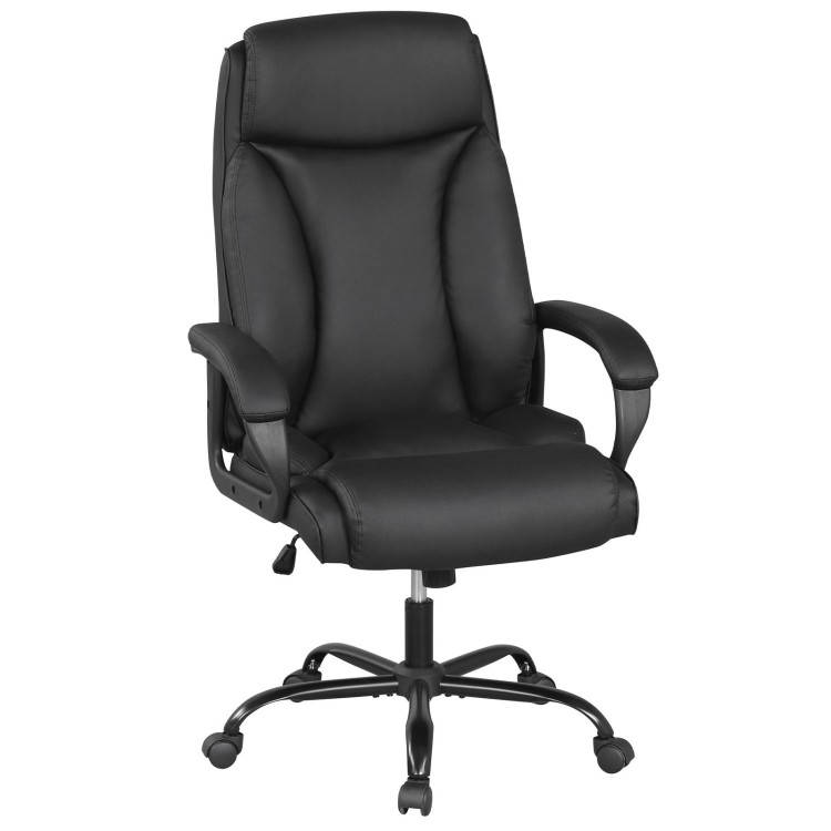 Big and tall adjustable high back office chair with faux leather upholstery and ergonomic design for comfort and support.