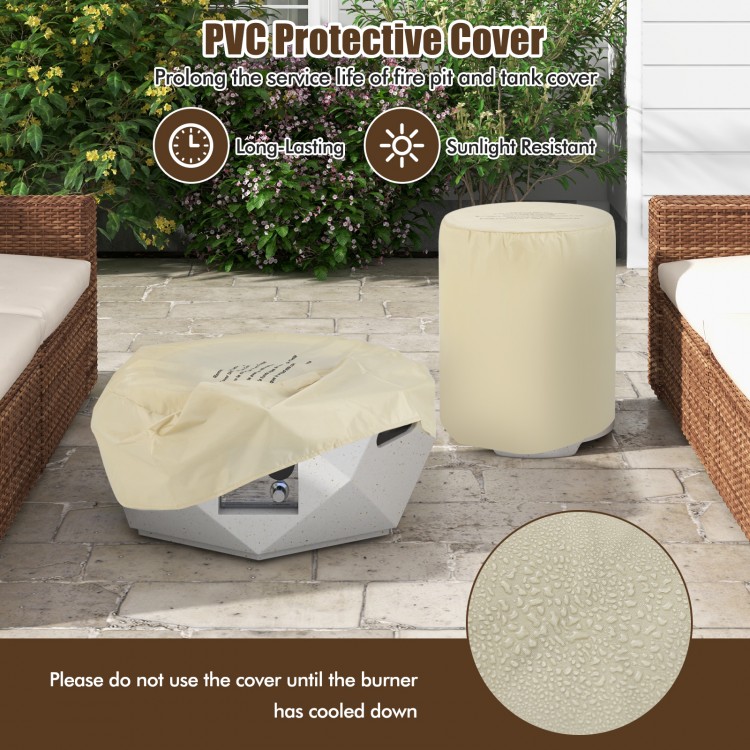 PVC protective cover for a 40,000 BTU fire pit table, designed for durability and sunlight resistance.