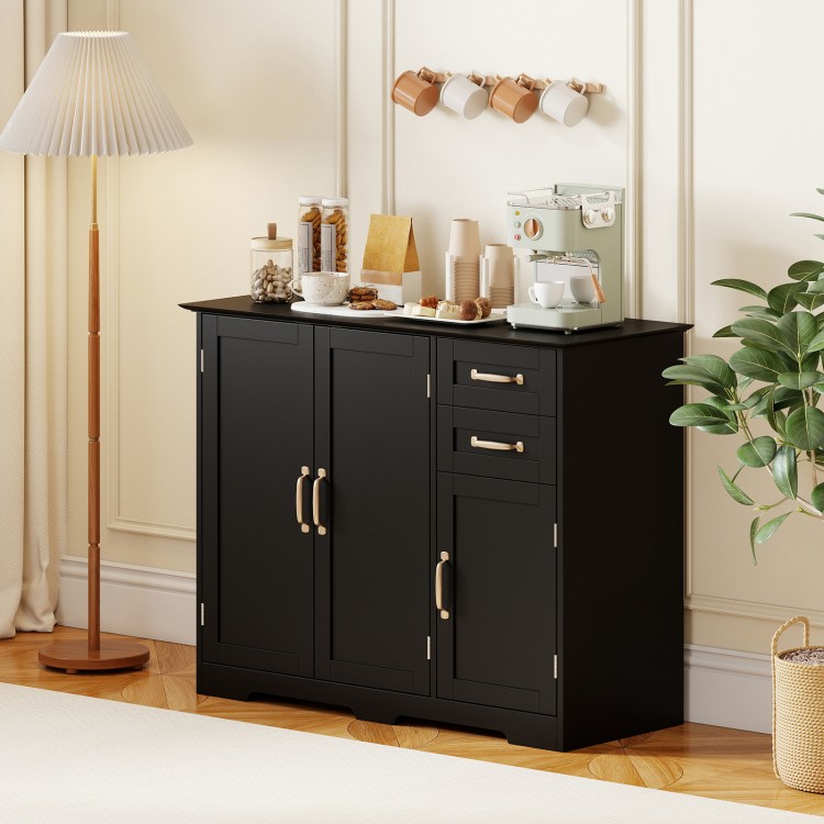 Black 40-inch modern kitchen sideboard buffet cabinet with 2 drawers and adjustable shelf, perfect for versatile.