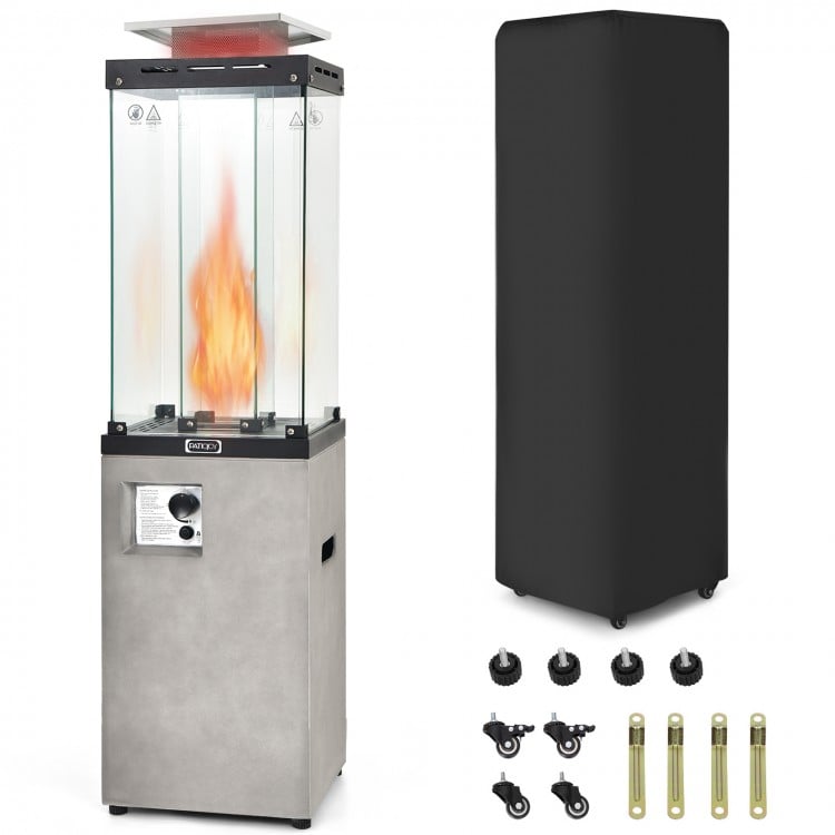 41,000 BTU propane patio heater with metal hood, durable magnesium oxide, ideal for backyard and patio heating.