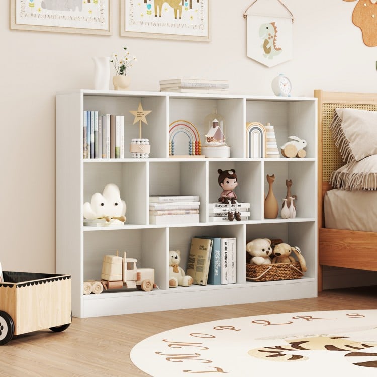 41-inch white wooden toy storage organizer with 10 open cubes, ideal for kids' rooms and classrooms, providing ample.