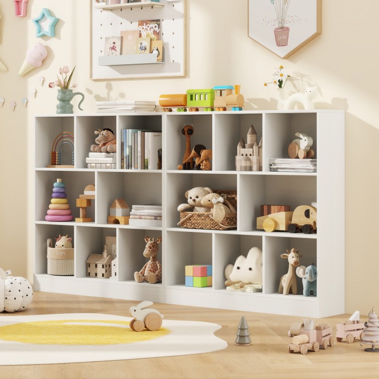 Spacious top of the 41-inch white 8-cube bookcase for kids, perfect for displaying toys and decor in playrooms or.