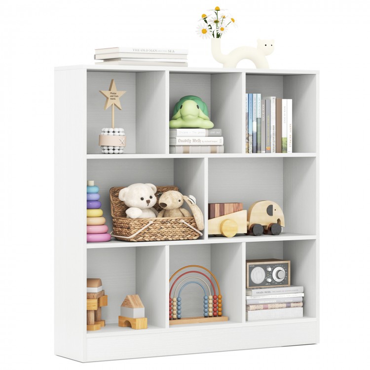 White 8-cube freestanding bookcase for kids, featuring ample storage for toys and books, ideal for playrooms or.