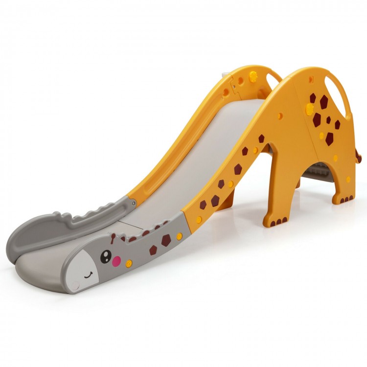 3-in-1 kids climber slide play set in yellow with basketball hoop, designed for ages 1-6, featuring a long, safe slide.