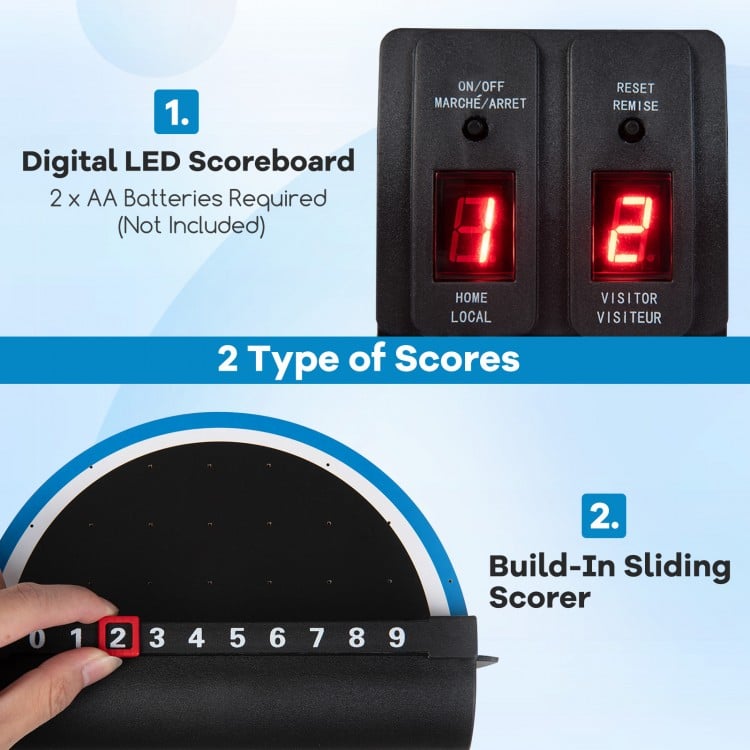 Digital LED scoreboard and built-in sliding scorer for the 42-inch air hockey tabletop game, ideal for kids.