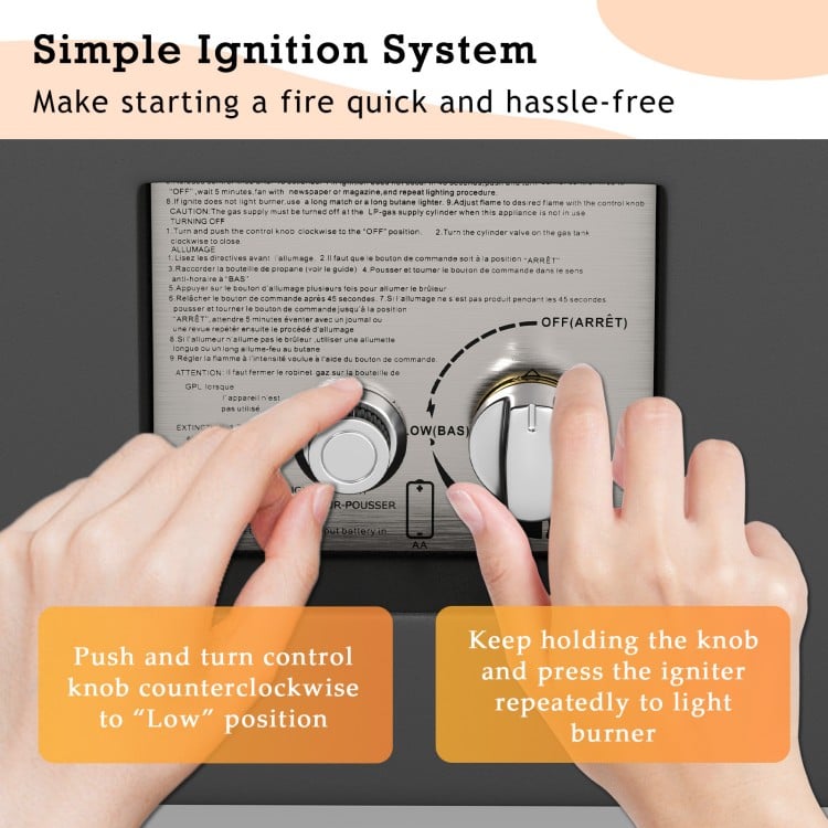 Simple ignition system for the 42-inch outdoor fire table, ensuring quick and hassle-free fire starting.