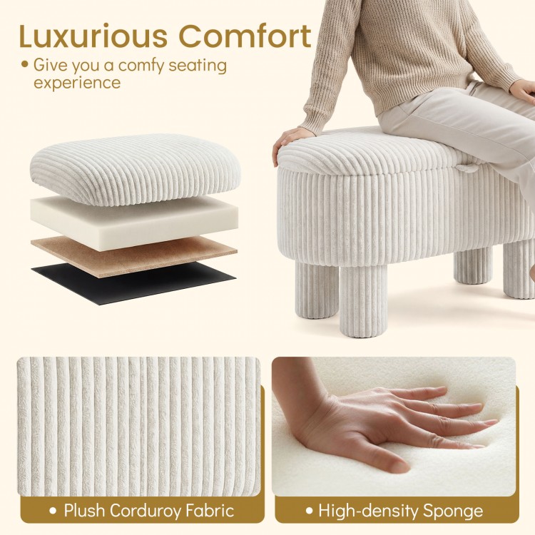 Beige 42-inch storage ottoman bench with plush corduroy fabric and high-density sponge for versatile seating and.
