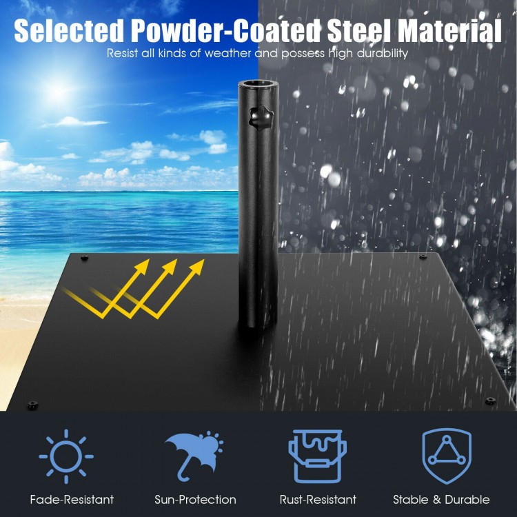 Powder-coated steel umbrella base with adjustable knob and anti-slip footpads, ideal for outdoor stability and.