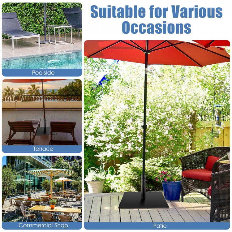 42 lbs weighted black patio umbrella base with adjustable knob, ideal for stability on uneven surfaces in outdoor.