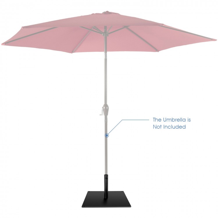 Weighted 25-inch square patio umbrella base made of powder-coated steel, designed for stability and outdoor use.