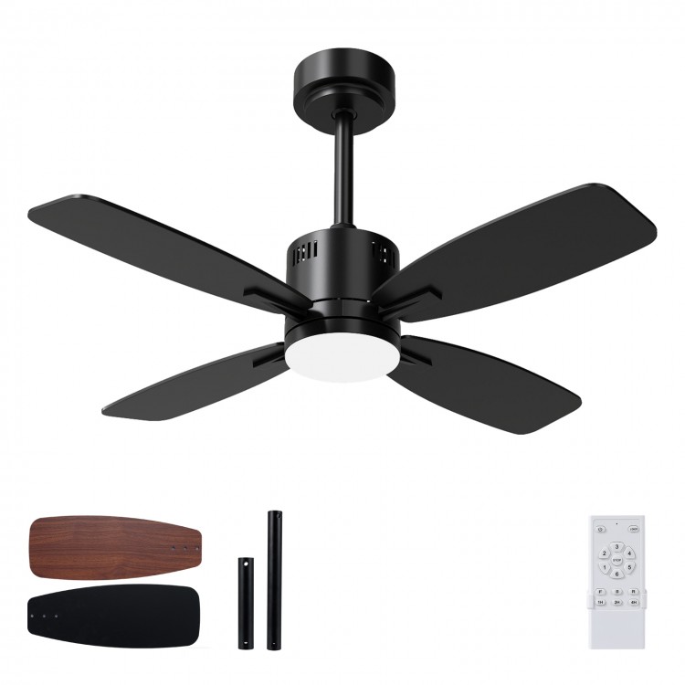 42-inch black ceiling fan with light, remote control, and dual-color blades for versatile indoor and patio use.