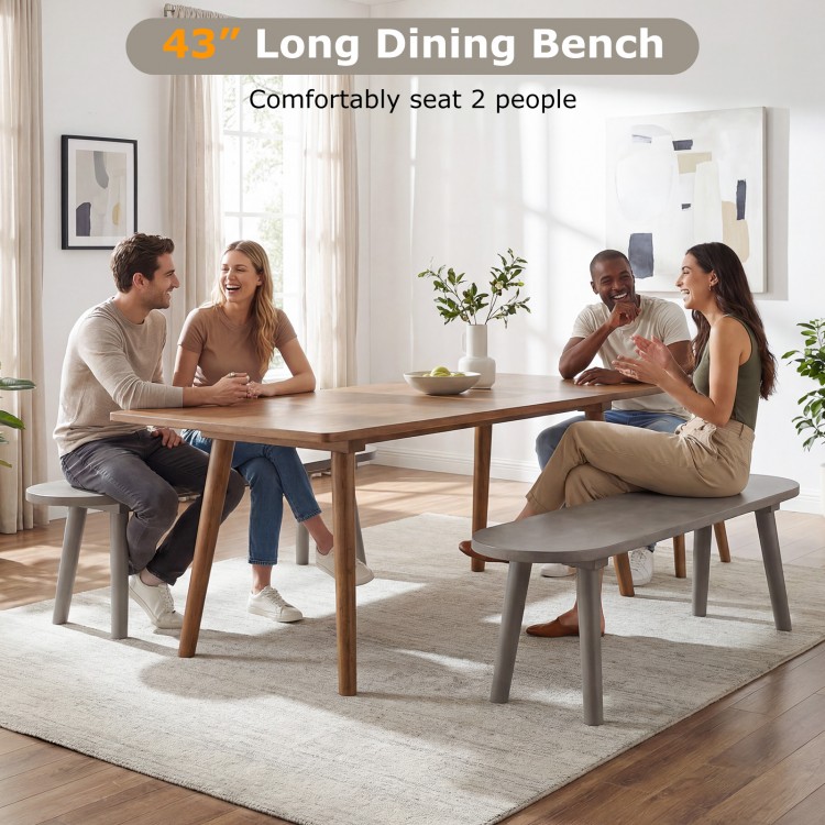 Rustic 43-inch gray dining bench with rubber wood legs, comfortably seating 2 people, perfect for small spaces.