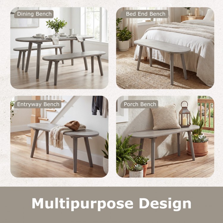 Gray 43-inch solid wood farmhouse dining bench with rubber wood legs, perfect for entryways and small spaces.