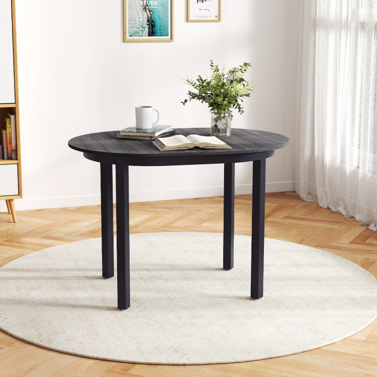 Round 43-inch wooden dining table in dark grey finish with rubber wood legs, perfect for 2-4 people in small spaces.