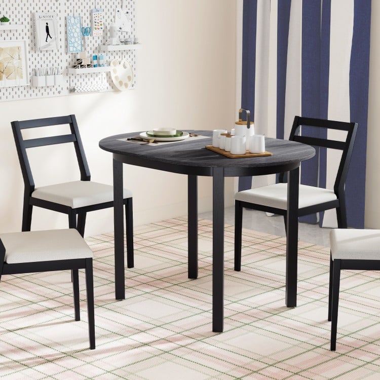 Round 43-inch black dining table with rubber wood legs, perfect for 2-4 people, ideal for small spaces.