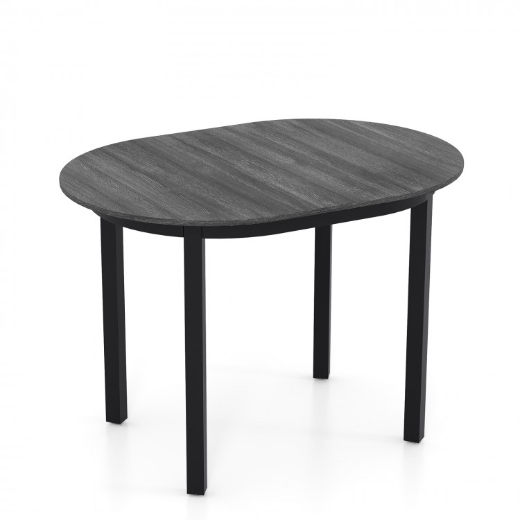 Round 43-inch wooden dining table with black rubber wood legs, ideal for 2-4 people, perfect for small spaces.