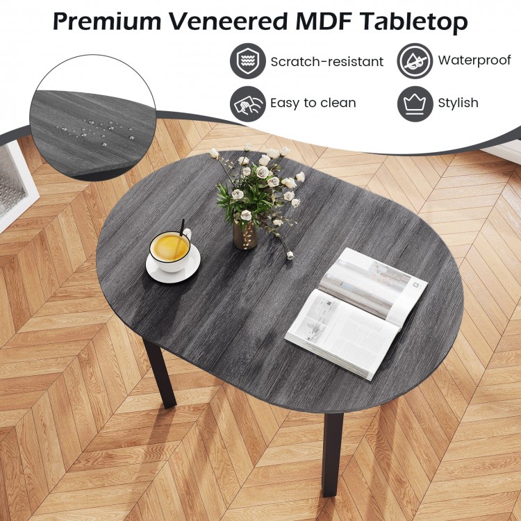 Round 43-inch wooden dining table with black veneer, rubber wood legs, ideal for 2-4 people, stylish and easy to clean.