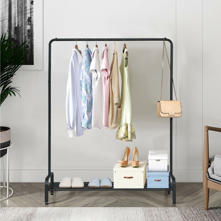 Heavy duty clothes stand rack with top rod and lower storage shelf, ideal for organizing clothes and accessories in any.