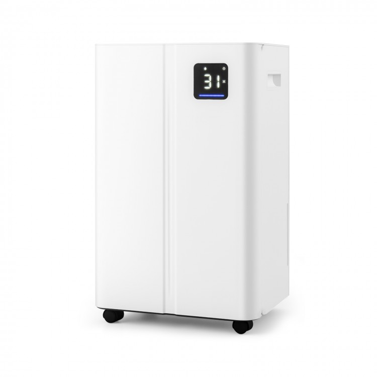 White 4500 Sq.Ft dehumidifier with LED display, 3 modes, and wheels for easy mobility in home and basement use.