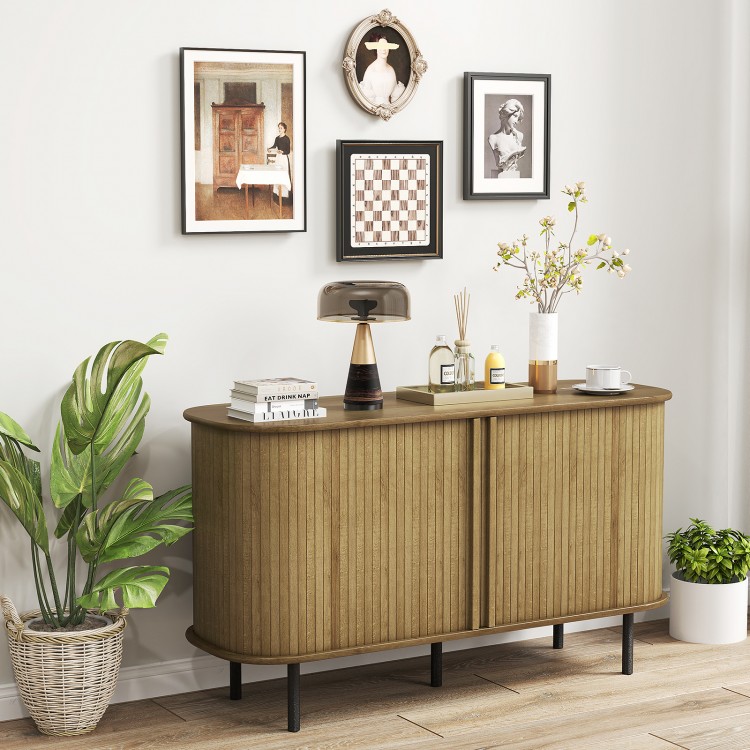47-inch oak sideboard buffet cabinet with sliding doors and adjustable shelves, perfect for dining room or living room.