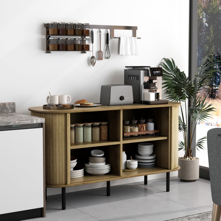 47-inch oak sideboard buffet cabinet with adjustable shelves, sliding doors, and elegant wave panels for versatile.