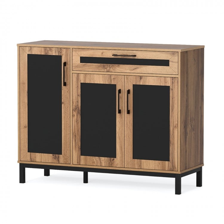 48-inch sideboard buffet cabinet with natural wood grain, black accents, large drawer, and two cabinets for versatile.