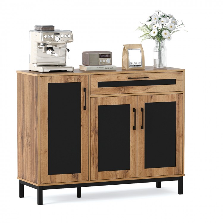 48-inch sideboard buffet cabinet with black accents, large drawer, and metal legs for versatile kitchen or living room.
