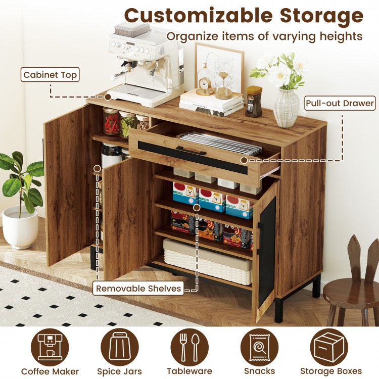 48-inch sideboard buffet cabinet with a spacious countertop, large drawer, and removable shelves for versatile kitchen.