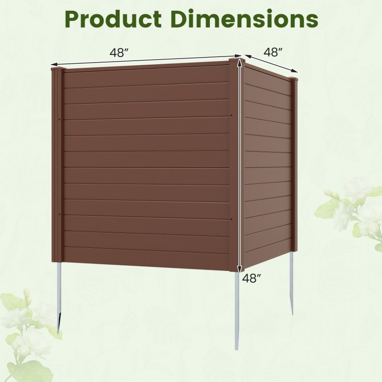 48" W x 48" H brown outdoor privacy fence screen with galvanized metal stakes, ideal for concealing AC units and trash.