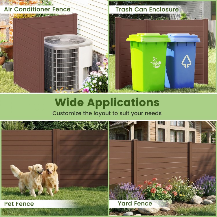 Outdoor privacy fence screen in brown, 48" x 48", ideal for concealing AC units and trash cans with sturdy metal stakes.