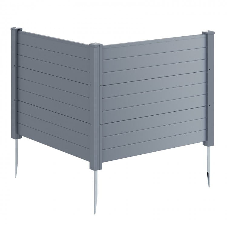 Gray 48 x 38 inch air conditioner fence with metal ground stakes, ideal for outdoor use and easy installation.